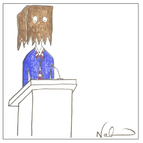 Fear of Public Speaking picture of person with brown bag over the head