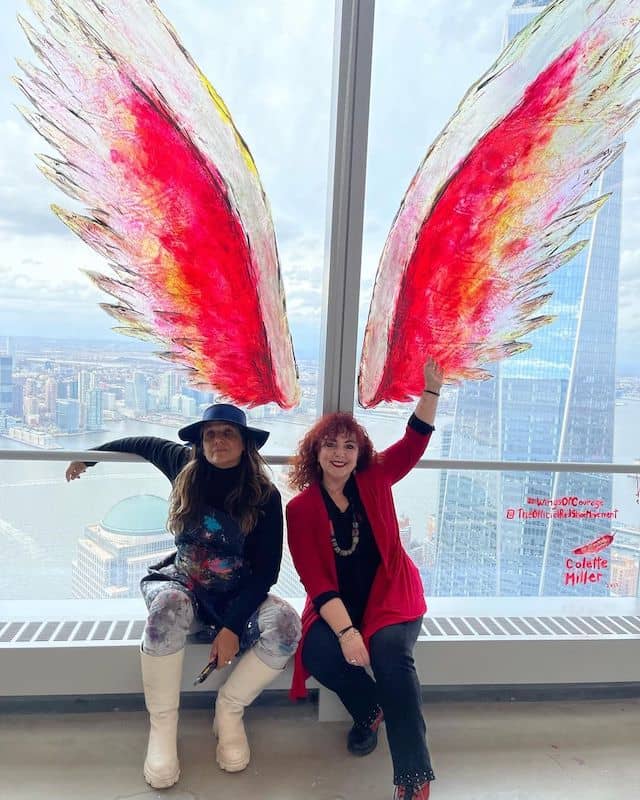 Colette Miller and Mariela Dabbah pose with #WingsOfCourage