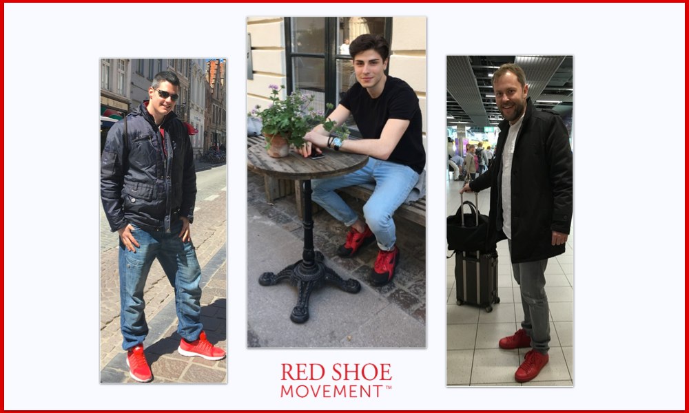 Men wear red shoes to show support for career growth of women
