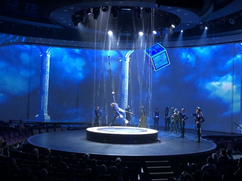 The circular theater on Celebrity Edge offers top innovations in technology like the rain curtain.